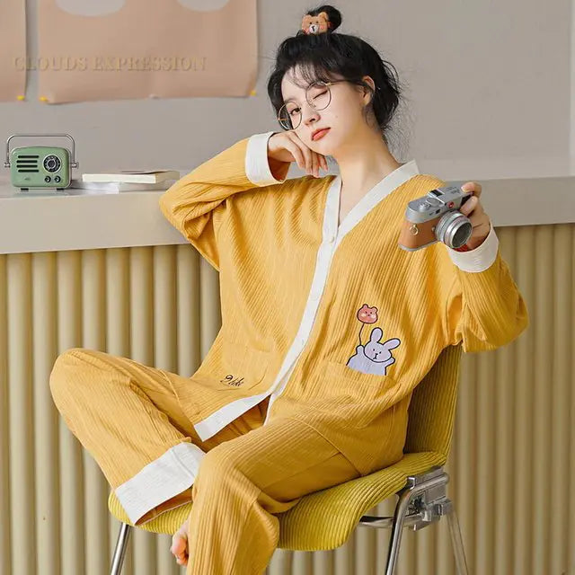 Cartoon Print Polka Dot Pajamas Set for Women Mimarta