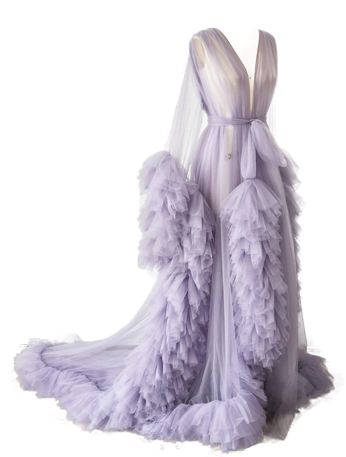 BATHGOWN Sexy Illusion Long Lingerie Tulle Robe Nightgown Bathrobe Sleepwear Bridal Robe Wedding Scarf Mimarta