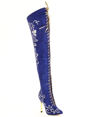 Elegant Embroidered Over The Knee Stiletto Boots Mimarta