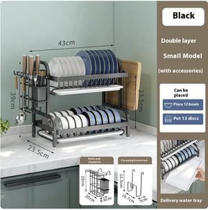 Multi-functional Double-layer Carbon Steel Tableware Storage Rack Rieworkes