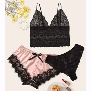 Women's 3-Piece Lace Pajama Set with Shorts and Top Mimarta