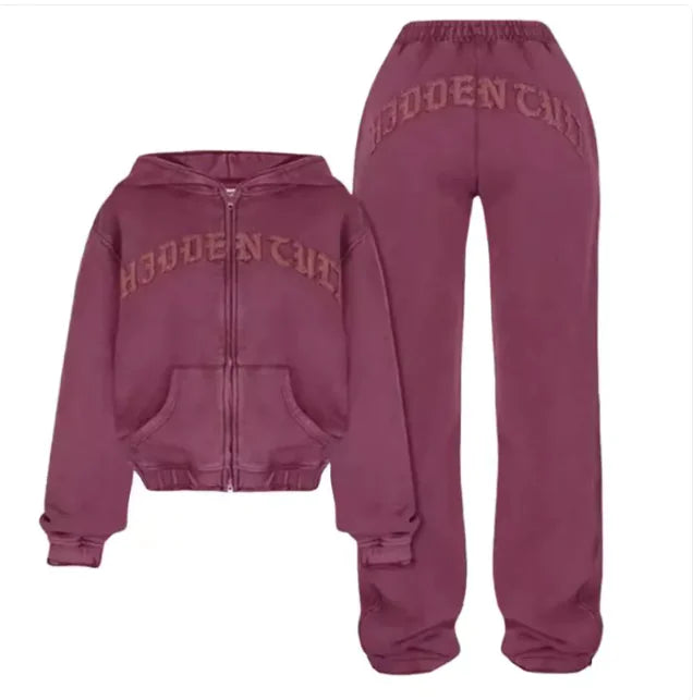 Ins Letter Sports Suit Zip-up Hooded Cropped Sweatshirt Top And Loose Drawstring Trousers Fashion Womens Clothing Rieworkes