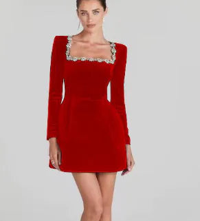 Chloe™ Elegant Summer Long Sleeve Dress with Rhinestones Rieworkes