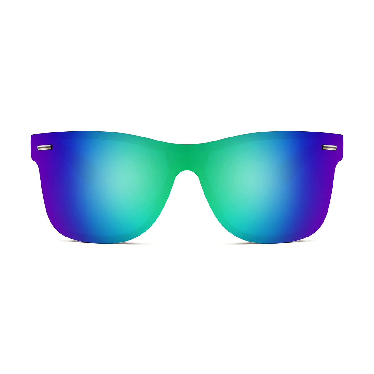 FEISEDY Sunglasses, Rimless Mirrored Sun Glasses with Reflective One-Piece Lens, B4114 Green Blue Mirror 62 Millimeters Rieworkes