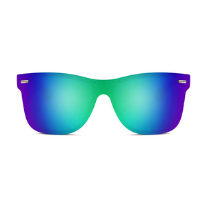 FEISEDY Sunglasses, Rimless Mirrored Sun Glasses with Reflective One-Piece Lens, B4114 Green Blue Mirror 62 Millimeters Rieworkes