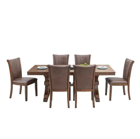 78.74 Rectangular Rubber Wood Dining Table For 6-8 With Wooden Trestle Pedestal Base,Mid Century Modern Kitchen Wooden Table Dinner Table For Dining Room, Living Room,OAK Rieworkes