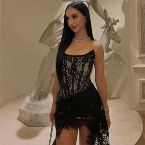 Elegant Lace Patchwork Mini Dress Rieworkes