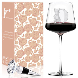 Physkoa Personalized Wine Glass-Wine Glass Gifts for Women(Etched Dishwasher Safe) Customized Wine Glass with Initial-Monogrammed A-Z Custom Wine Glass Gift for Birthday Christmas Letter-D Mimarta