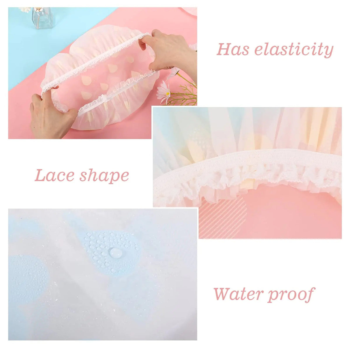 Waterproof Shower Caps, 3 Pcs Plastic Reusable Shower Caps Elastic Band Bath Caps for Women Ladies Spa Salon F Rieworkes