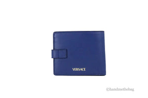 Versace Navy Blue Compact Leather Medusa Snap Bifold Wallet Mimarta