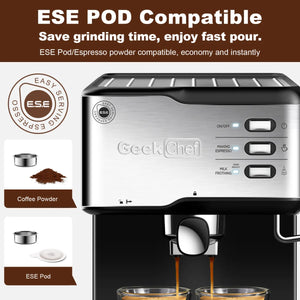 Geek Chef Espresso Machine, Espresso&Cappuccino Latte Maker 20 Bar Coffee Machine Compatible With ESE POD Capsules Filter&Milk Frother Steam Wand, 950W, 1.5L Water Tank,Ban Rieworkes