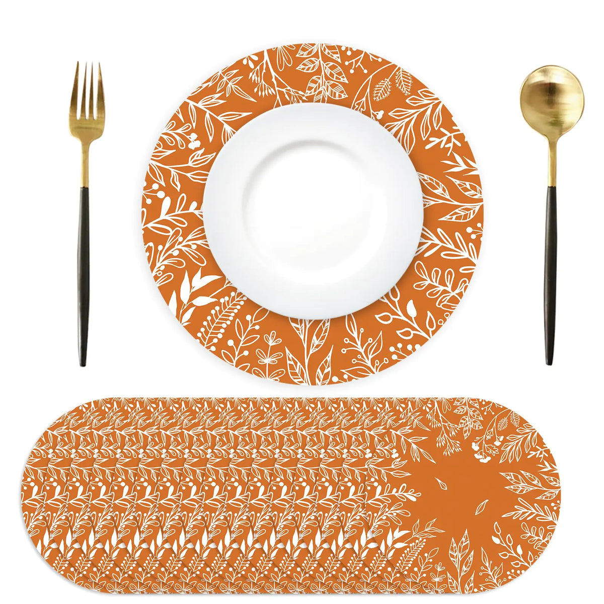 Orange Eucalyptus Leaves Paper Placemats Disposable 50 Pack Round Fall Thanksgiving Placemats 13.4 Inch Seasonal Autumn Thanksgiving Table Mats for Dinner Table Setting Birthday Wedding Party Supplies Mimarta