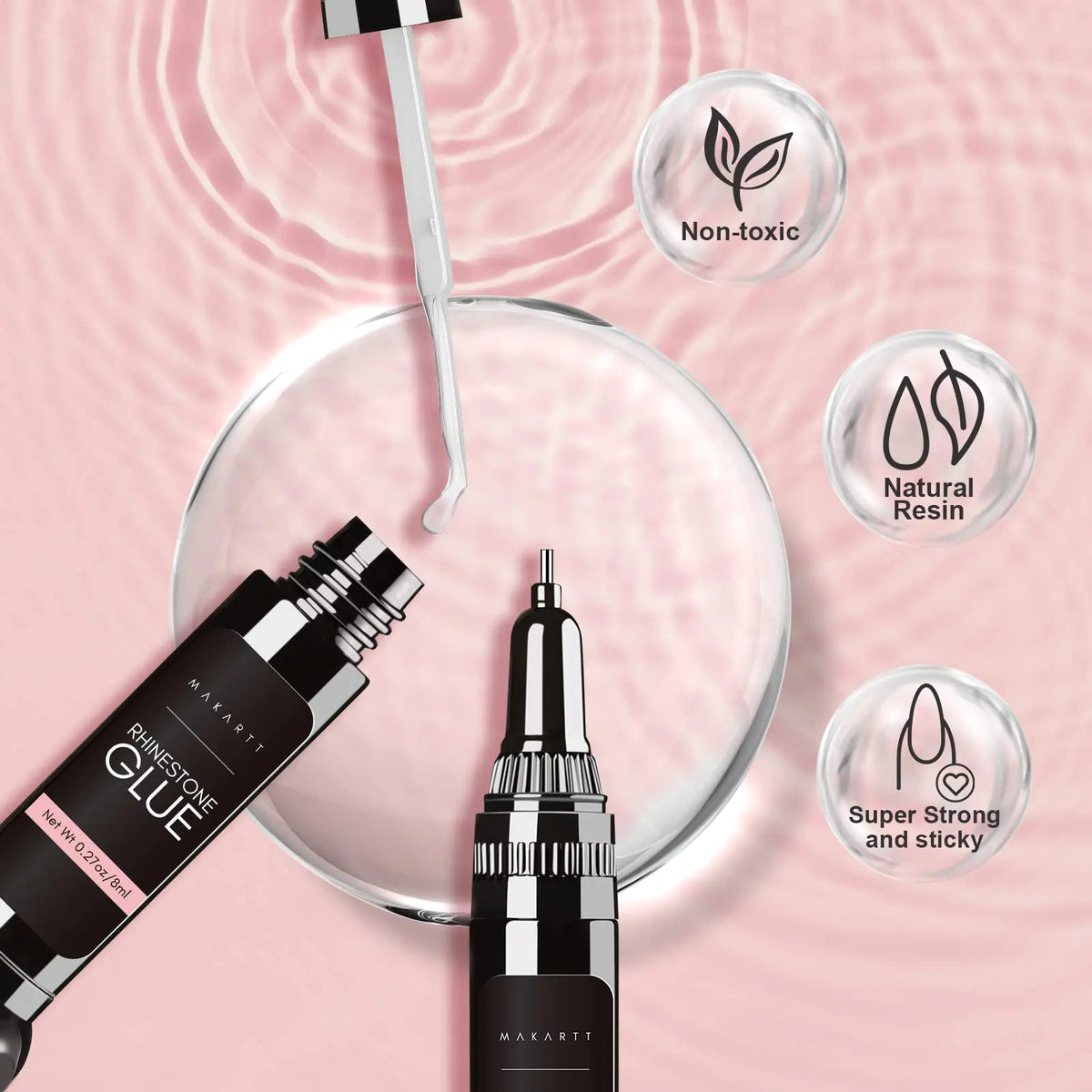 Makartt Nail Rhinestone Glue Gel, Upgrade Gel Nail Glue with Brush Pen Tip Super Strong Adhesive Precise for Nail Charms Crystals Rhinestones Beads Flower 3D Decorations 8ml*2 B-For Tiny Nail Rhinestones Rieworkes