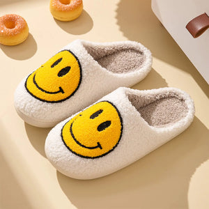Smile Face Slippers for Women Happy face slippers Retro Soft Plush Warm Slip-on Slippers, Cozy Indoor Outdoor Slippers 4.5-5.5 Women/3.5-4.5 Men Yellow Rieworkes