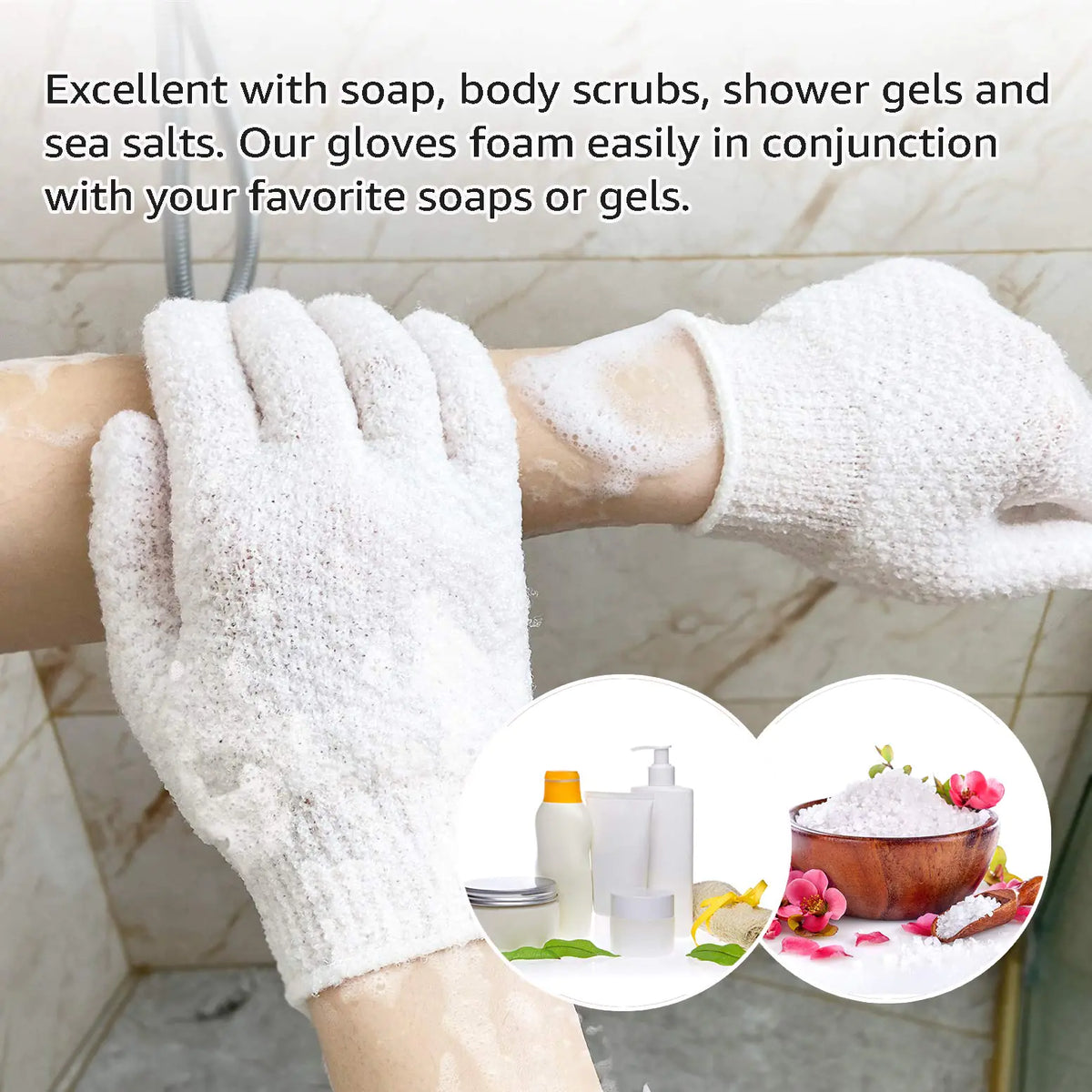 Evridwear Exfoliating Dual Texture Bath Gloves for Shower, Spa, Massage and Body Scrubs, Dead Skin Cell Remover, Gloves with Hanging Loop (1 Pair Light Glove) 1 Pair Light Glove Rieworkes