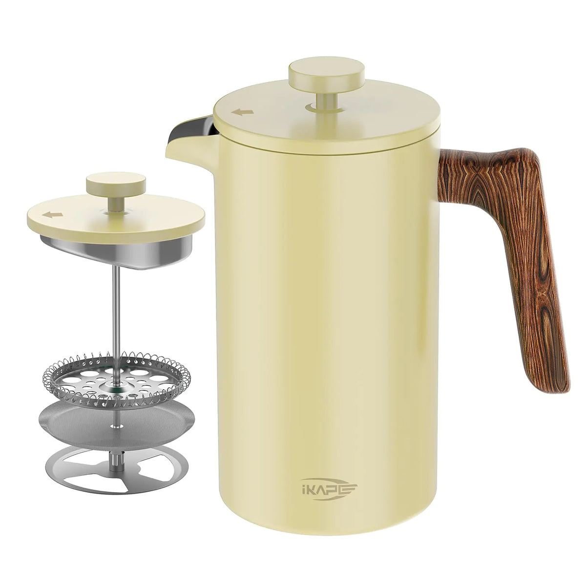 IKAPE French Press Coffee Maker 34 OZ 304 Stainless Steel Espresso Coffee & Tea Maker with 4 Level Filtration System(Yellow) Mimarta