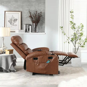 21 Inch Seat Width, Large-sized Electric Lift Recliner Sofa, 8-point Vibration Massage And Wood Heating, Remote Control, Side Pockets And Cup Holder, Comfortable Fabric, Filled Armrests Rieworkes