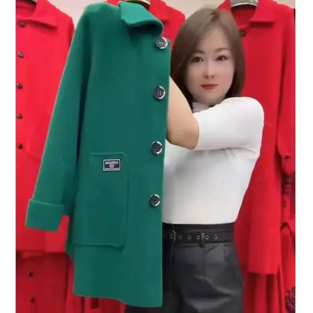 Women's Mid-Length Warm Wool Blend Coat for Fall/Winter Mimarta