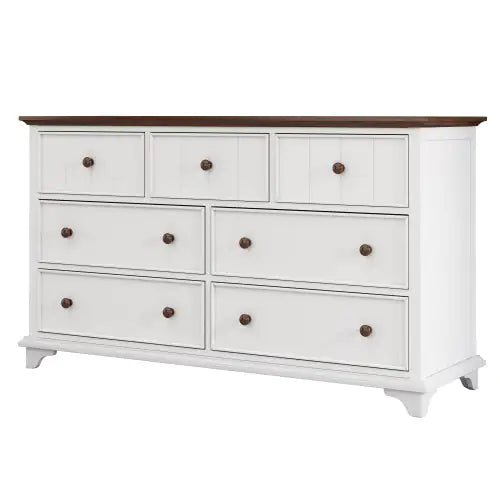 Wooden Captain Seven-Drawer Dresser For Bedroom, Living Room, Kids' Room, White Walnut Rieworkes