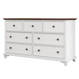 Wooden Captain Seven-Drawer Dresser For Bedroom, Living Room, Kids' Room, White Walnut Rieworkes