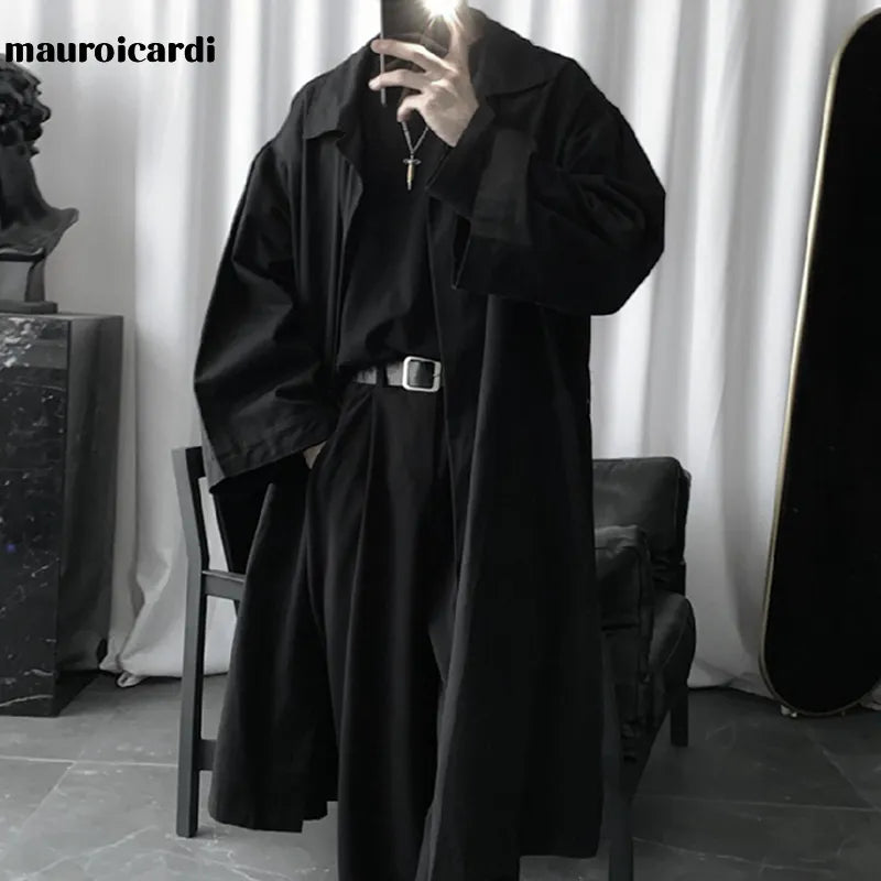 Mauroicardi Autumn Long Black Oversized Trench Coat Rieworkes
