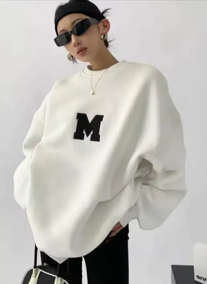 MEXZT Streetwear Y2K Oversized Fleece Sweatshirt with Letter Print – Harajuku & Korean Inspired Casual Hoodie for Women Rieworkes
