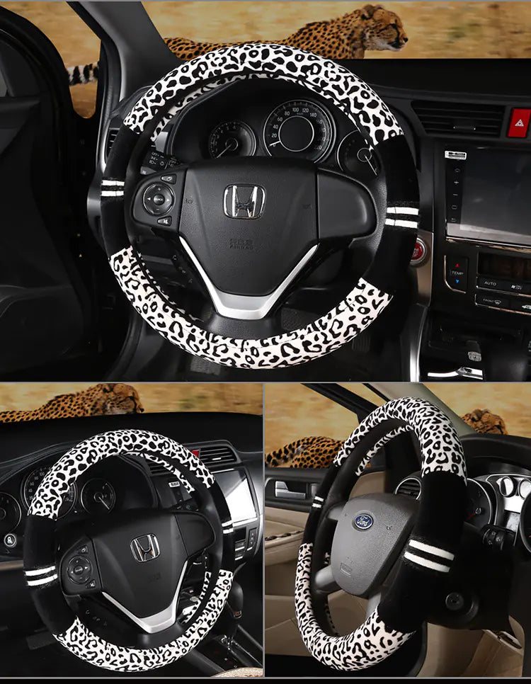 Winter Car Steering Wheel Cover - Plush Leopard Print Mimarta