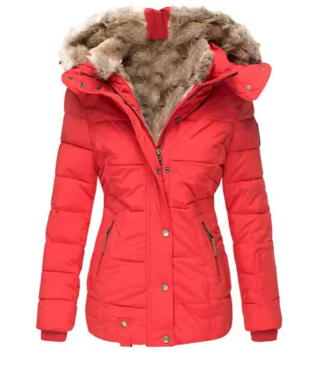 Fur collar long sleeve slim-fit cotton coat Rieworkes