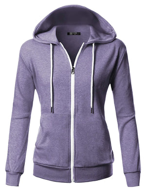 GIVON Basic Lightweight Zip Up Hoodie Long Sleeve Thin Hooded Jacket for Women with Plus Size Inside Pocket(dcf200)-lavender X-Small Rieworkes
