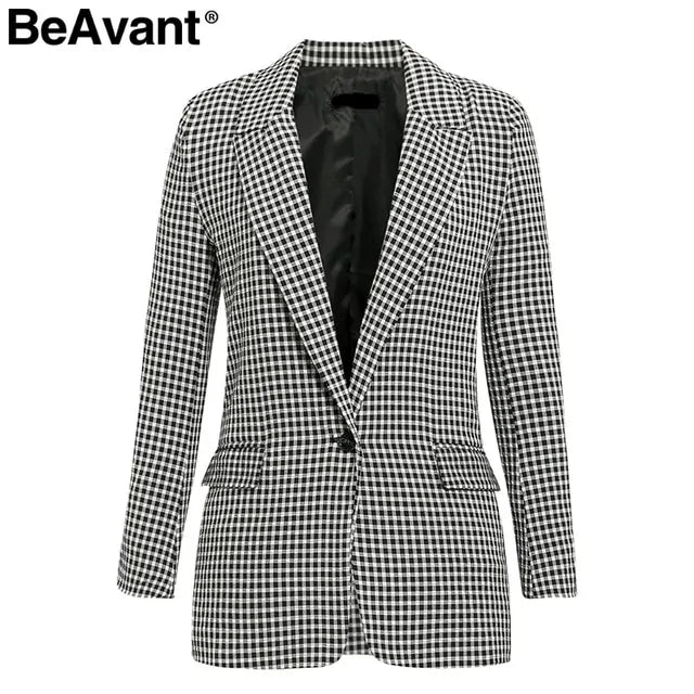 Elegant Plaid Women Blazer Rieworkes