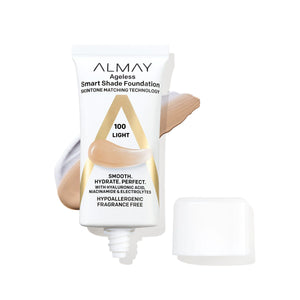 Almay Anti-Aging Foundation, Smart Shade Face Makeup with Hyaluronic Acid, Niacinamide, Vitamin C & E, Hypoallergenic-Fragrance Free, 100 Light, 1 Fl Oz (Pack of 1) 1 Fl Oz (Pack of 1) Rieworkes