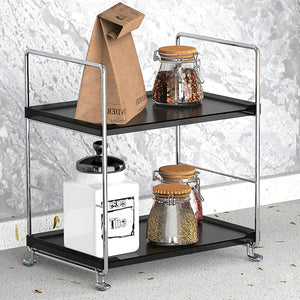 kaileyouxiangongsi Plastic/Metal Freestanding Stackable Organizer ShelfBathroom Countertop Storage Shelf Cosmetic Organizer Holder Kitchen Spice Rack2-Tier Standing Rack (Silver & Black) Mimarta