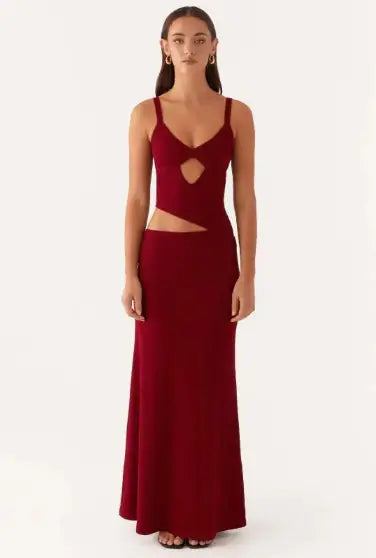 Hollow Stitch Irregular Solid Color Dress Rieworkes