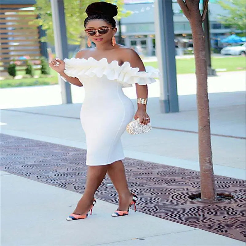 Elegant White Bodycon Evening Dress Rieworkes