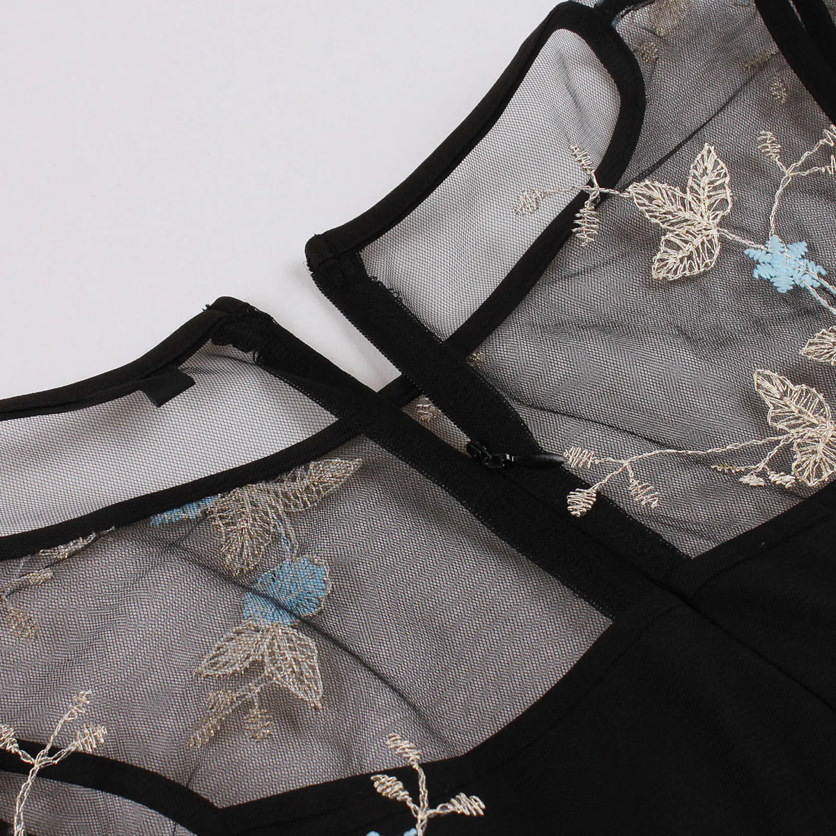 Elegant 1950s Embroidered Mesh Retro Party Dress Mimarta
