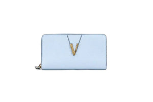 Versace Large Cornflower Leather Gold Monogram Zip Around Wallet Mimarta
