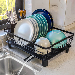 Goderewild Dish Drying Rack for Kitchen CounterSpace-Saving Dish Rack with DrainboardRustproof Countertop Dish Drainer with Utensil Holder for SinkBlack Mimarta