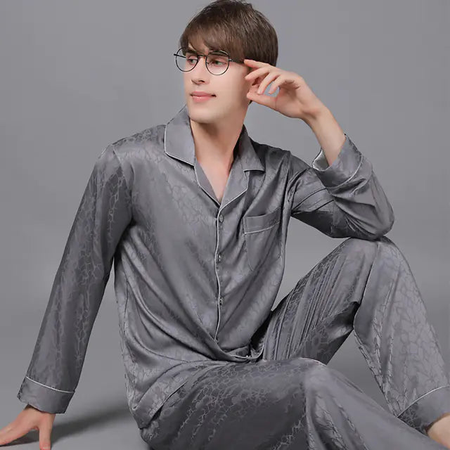 Men's Luxury Silk Satin Pajama Set with Long Sleeves Mimarta