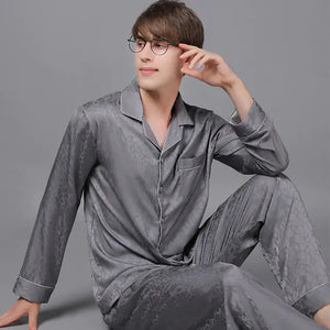 Men's Luxury Silk Satin Pajama Set with Long Sleeves Mimarta
