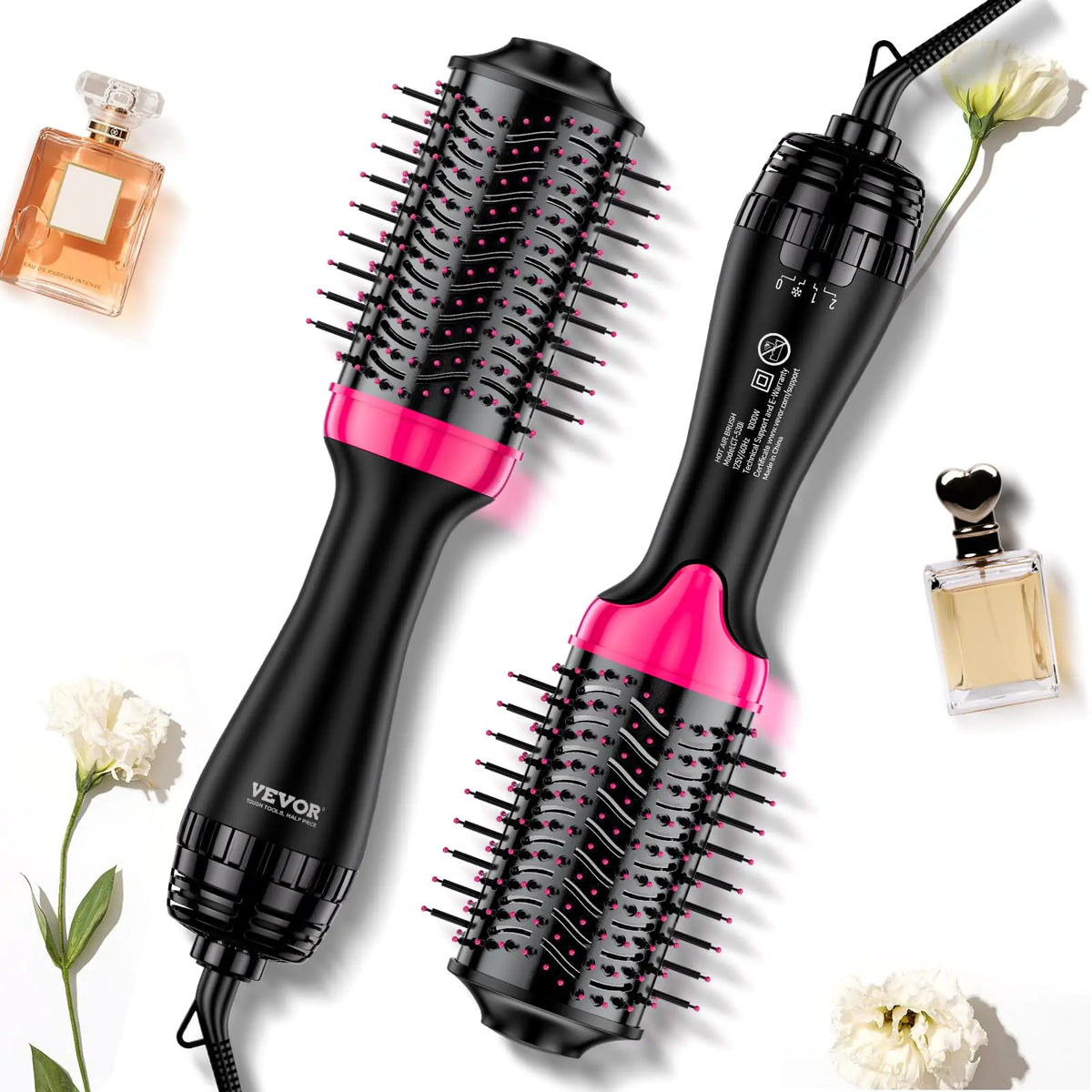 VEVOR Hair Blow Dryer Brush 4 in 1 Hair Dryer and Styler Volumizer with Negative Ion Ceramic Coating Barrel 65MM Oval Shape Less Frizz & Heat Damage Hot Air Brush for Straightening Drying Curling Rieworkes