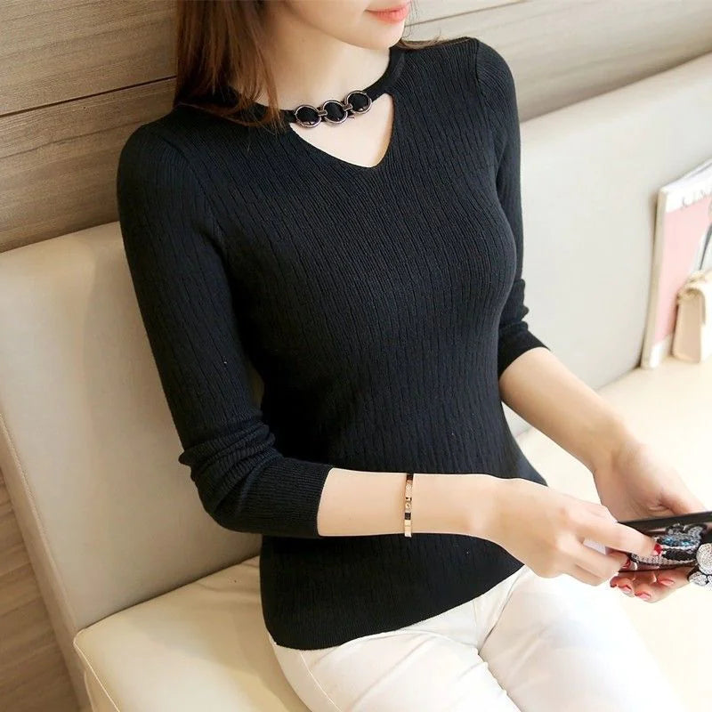 2020 Fall/Winter V-Neck Fitted Long Sleeve Sweater Mimarta