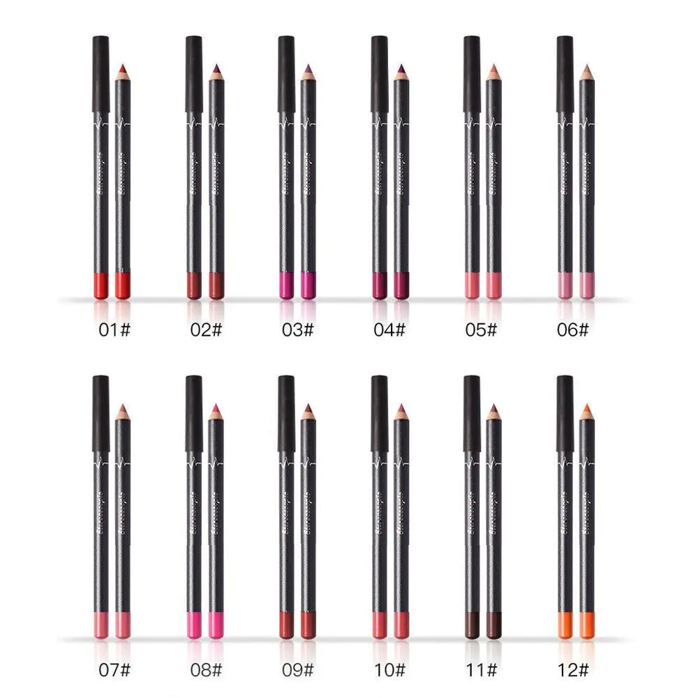 12Pcs Women Waterproof Lipstick Long Lasting Matte Lip Liner Pencil Lip Pen Set Rieworkes