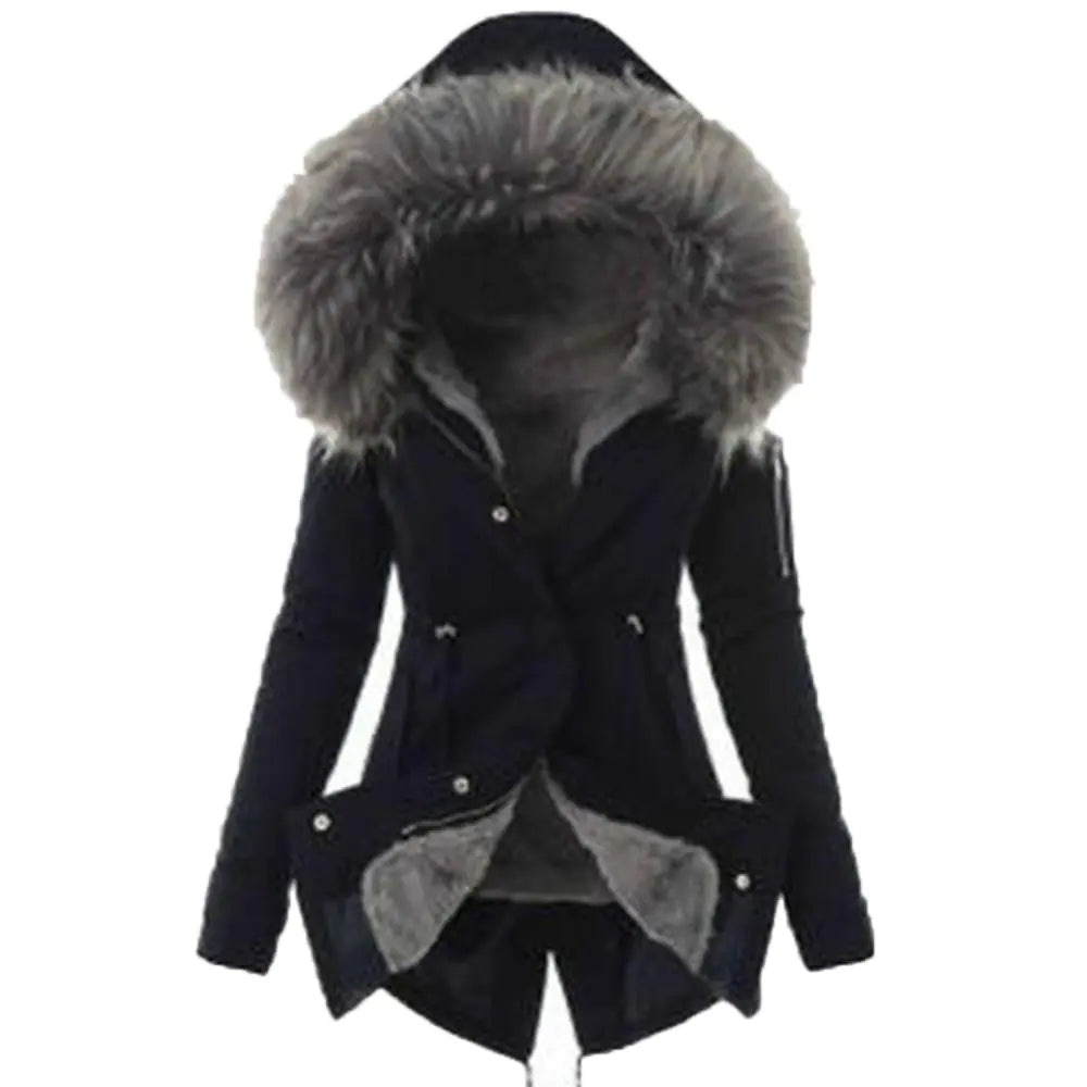 Casual Long Cotton Puffer Coat with Faux Fur Hood Mimarta