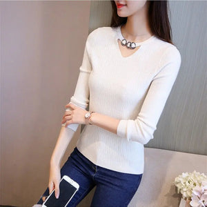 2020 Fall/Winter V-Neck Fitted Long Sleeve Sweater Mimarta