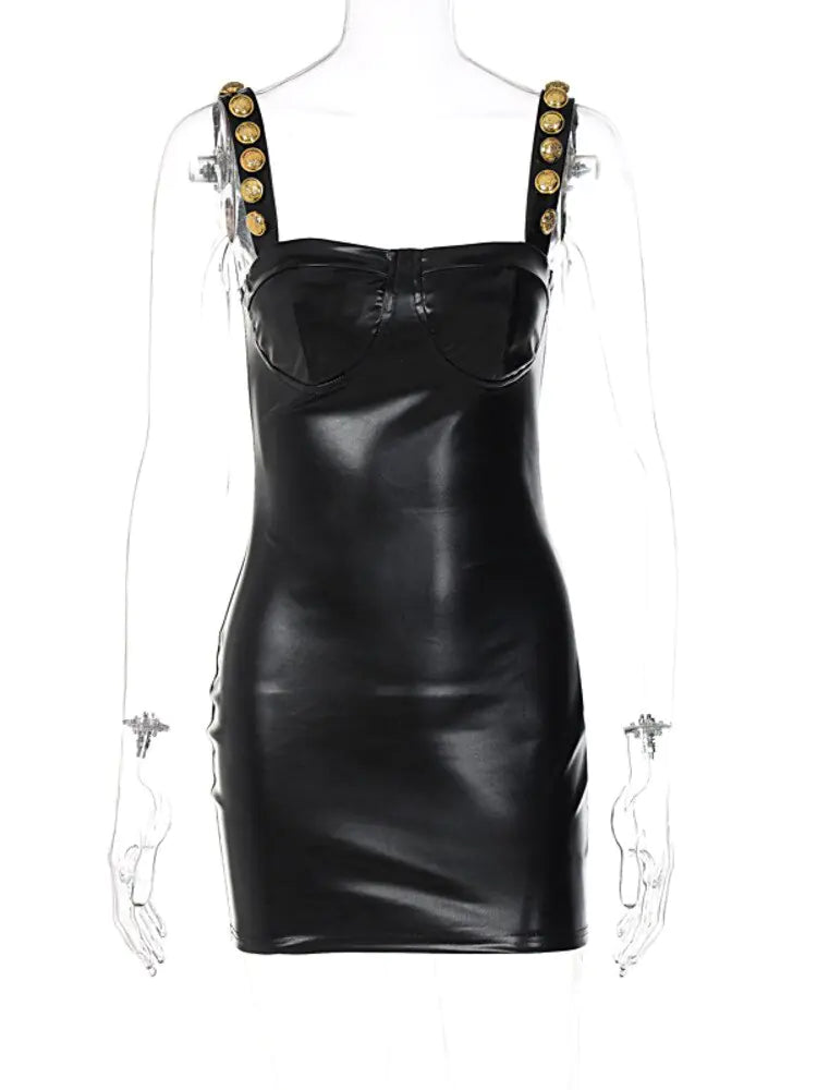 Elegant Sleeveless PU Leather Mini Dress Rieworkes