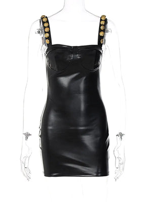 Elegant Sleeveless PU Leather Mini Dress Rieworkes