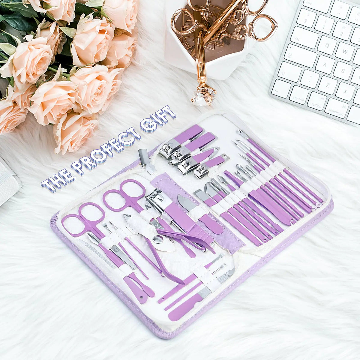 Manicure Set Professional Manicure Kit - 30 in 1 Pedicure Kit Nail Clippers Set Stainless Steel Nail Kit for Women - Purple 30 piece set Rieworkes