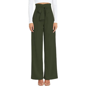 Yazinie Dress Pants WomenWide Leg Pants for WomenSmocked Waist Pants with BeltLoose Straight Leg Flatting Pants Army Green Mimarta