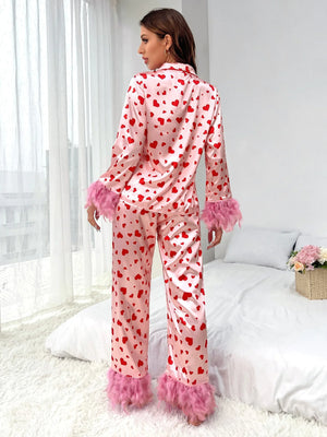 Women Loving Heart Printed Casual Suit Pajamas Rieworkes