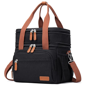 Weitars Lunch Bag for Women Men-Dual Compartment Large Lunch Box for Men Adult Lunch Box for Nurse Office Working Picnic Hiking (15L Black/Kahki) Mimarta